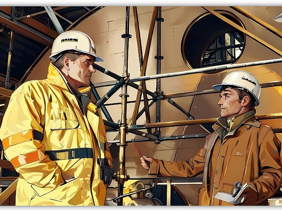 Vorgesetzter unterweist Mitarbeiter.